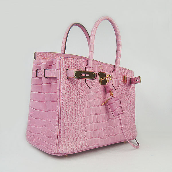 Replica Hermes Birkin 30CM Crocodile Veins Bag Pink 6088 On Sale - Click Image to Close